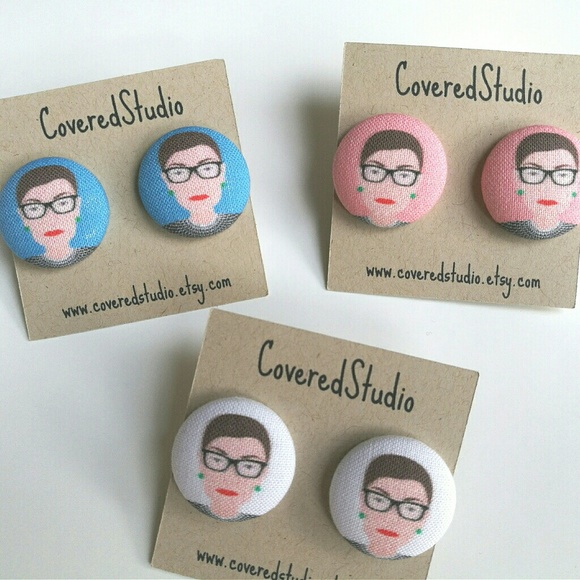CoveredStudio Jewelry - Ruth Bader Ginsberg post earrings 7/8" buttons